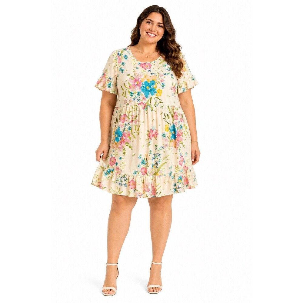 3XL Floral Babydoll Muumuu Style Lounge House Dress Cottagecore Ruffle Hem Boho